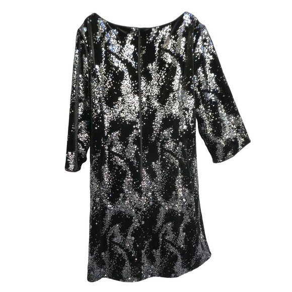 VeLVeT Eliza J Black Sheath Dress Silver SeQuiN Boat Neck Lined Cocktail Party - Picture 2 of 6
